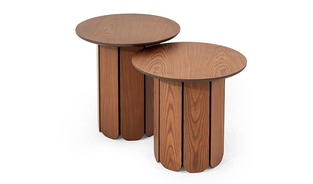 Mandala Double Nesting Table - Walnut - Caddeyıldız Furniture for Set Of 3 Walnut Brown Stackable Mandala Nesting Tables 24"