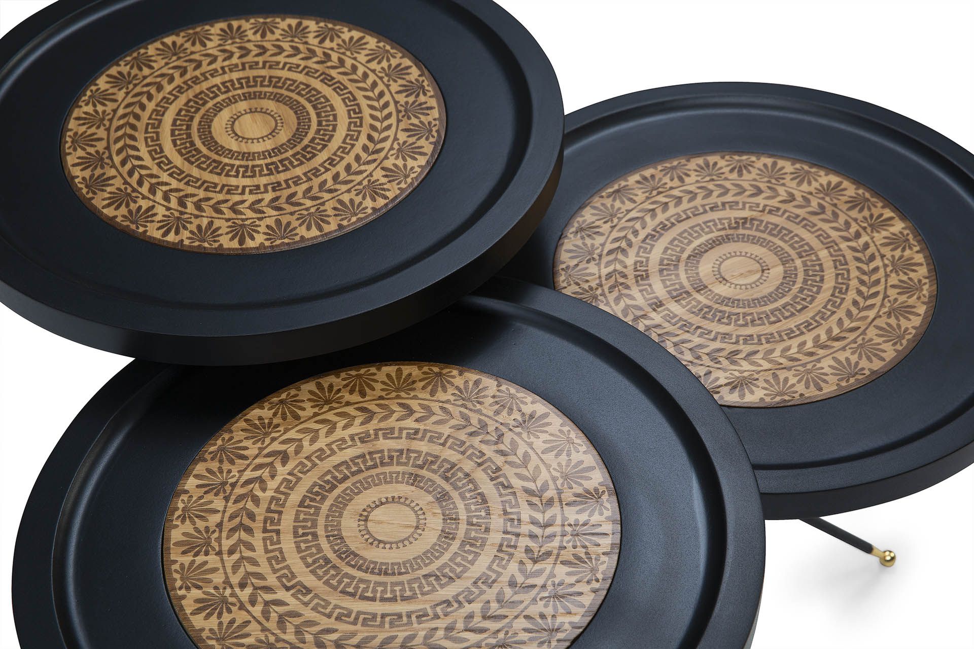 Mandala Nesting Tables | Onesto Home throughout Set Of 3 Walnut Brown Stackable Mandala Nesting Tables 24"
