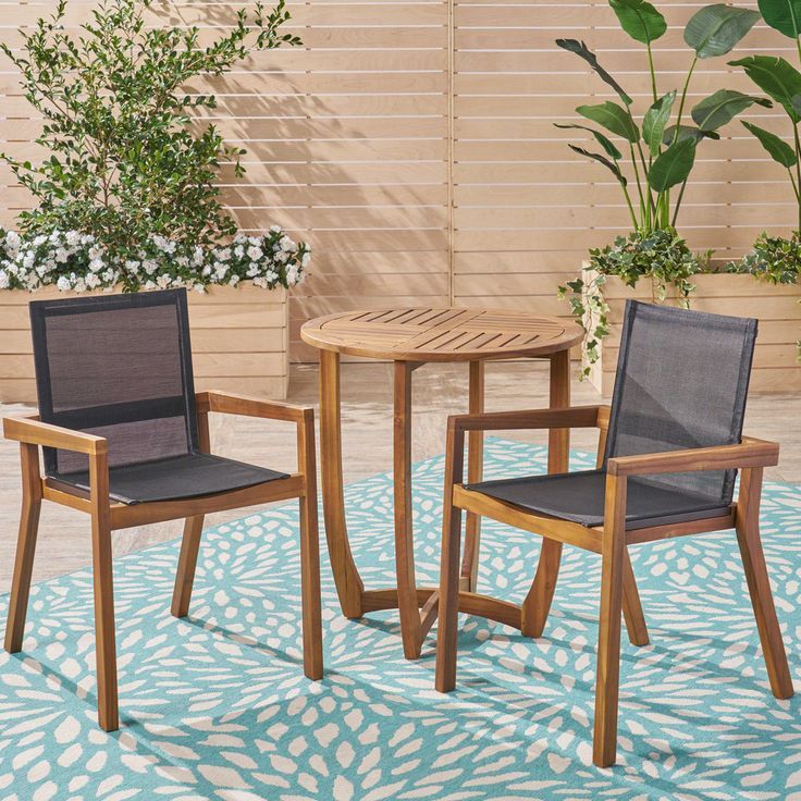 Mark Outdoor Acacia Wood 3 Piece Dining Set With Mesh Seats | Bistro ... pertaining to Gdf Studio Mark Outdoor Round Acacia Wood Dining Set With Mesh Seats, Teak Finis