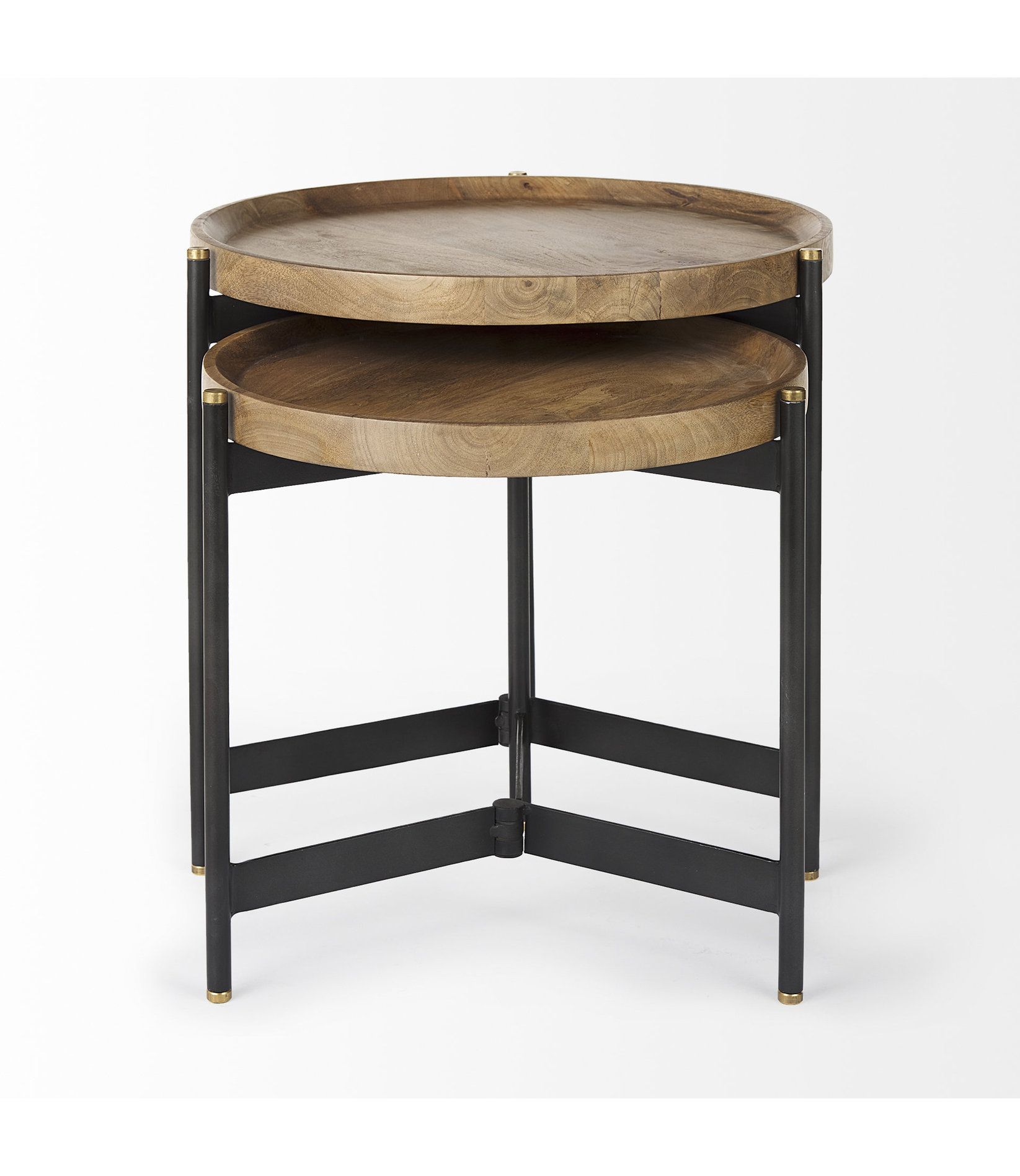 Marquisa Medium Brown Solid Wood W/ Black Metal Base Round Nesting Side ... within Exploring the aesthetic appeal and functionality of Clapp's medium brown solid wood round nesting tables