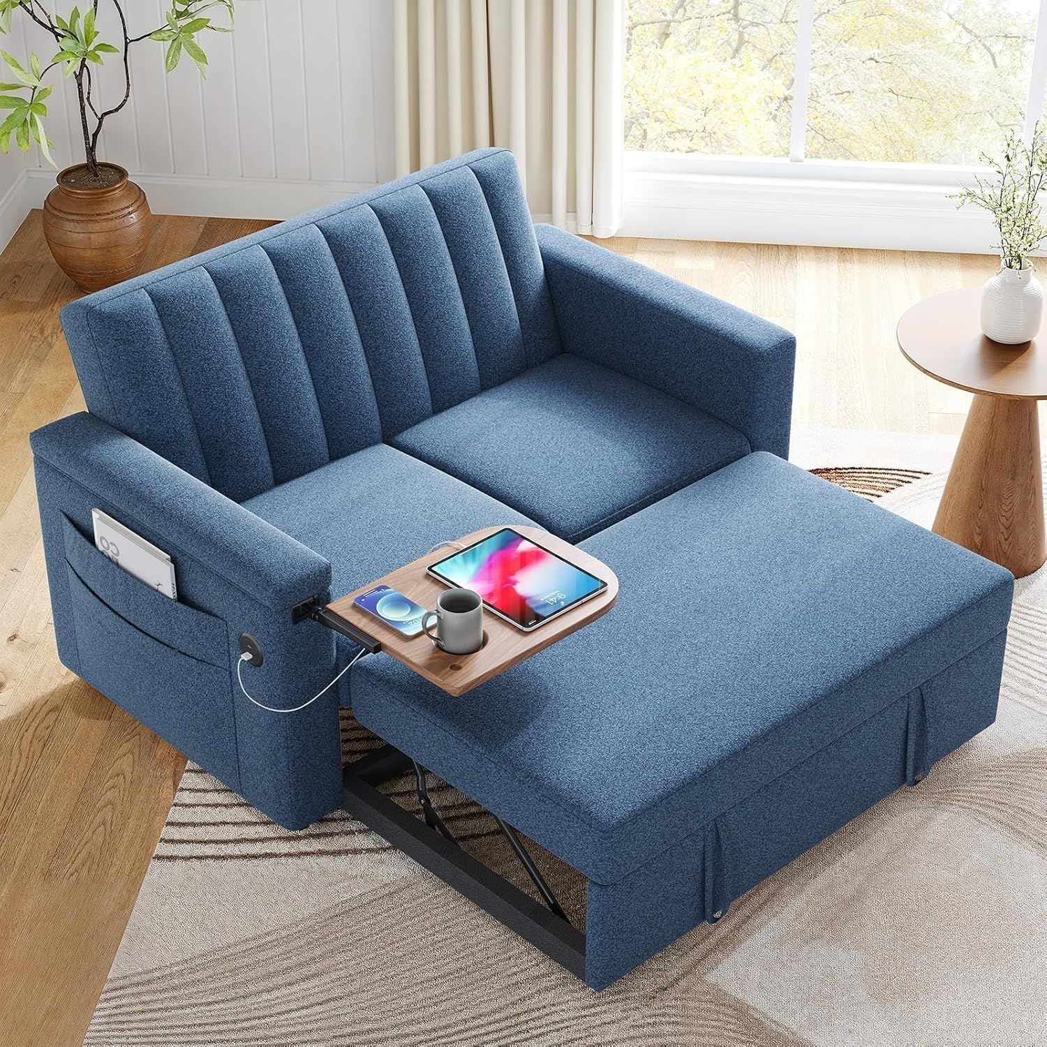 Marsail 3-In-1 Convertible Sofa Bed, 54" Sleeper Sofa With Solid Wood ... for Solid Wood Multi-Function Sleeper Sofa, Beech Walnut Beige-Ordinary Cushion Sofa Bed 54.3X30.9 - 76.8X31.1