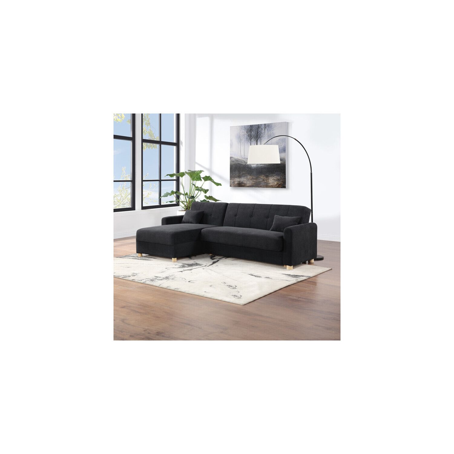 Maykoosh Rustic Revival 99.5"W Fabric Convertible Sleeper Sectional ... in Kaden Fabric Sleeper Sectional Sofa, Black