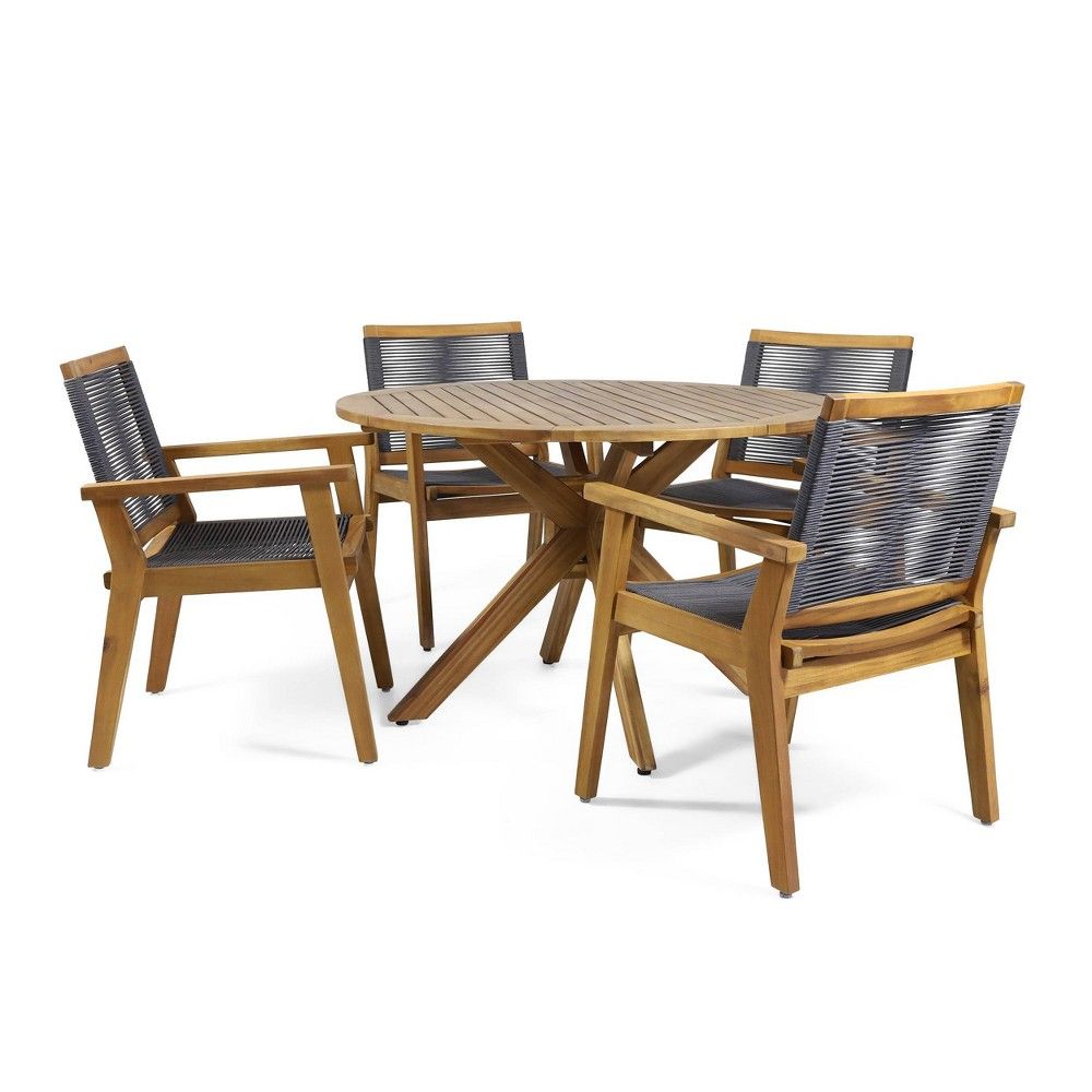 Mcgill 5Pc Patio Acacia Wood Dining Set - Teak/Dark Gray - Christopher ... within Chazz Outdoor 5 Piece Acacia Wood Dining, Teak And Dark Gray