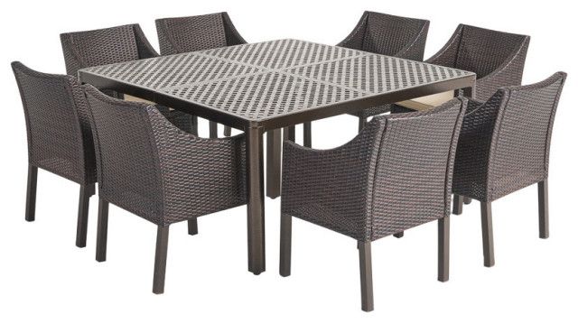 Megan Outdoor Aluminum And Wicker 8 Seater Dining Set - Tropical ... regarding How modern outdoor dining sets transform backyard entertaining spaces