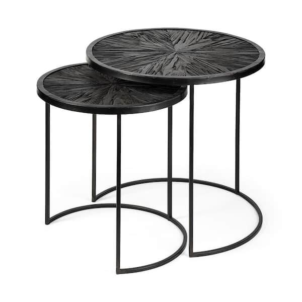 Mercana Chakra Round Dark Wood Top W/Black Frame Accent Tables - Set Of ... throughout Chakra Dark Brown Solid Wood W/ Black Metal Frame Round Accent Tables (Set Of 2)