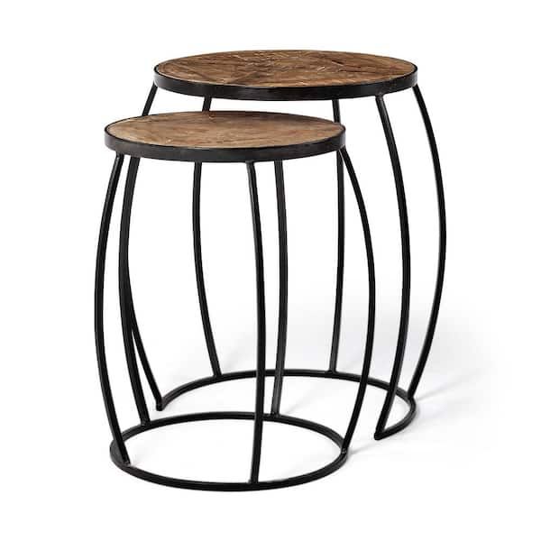 Mercana Clapp 2-Piece 20 In. Brown Medium Round Wood Coffee Table Set ... intended for Clapp Iv Medium Brown Solid Wood W/Black Iron Frame Nesting Tables