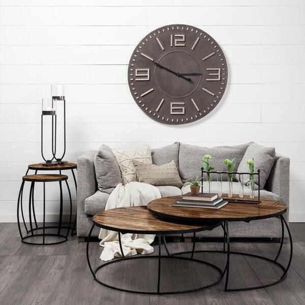 Mercana Clapp I Round Brown Solid Wood Top W/Black Iron Base Nesting ... with regard to Exploring the aesthetic appeal and functionality of Clapp's medium brown solid wood round nesting tables