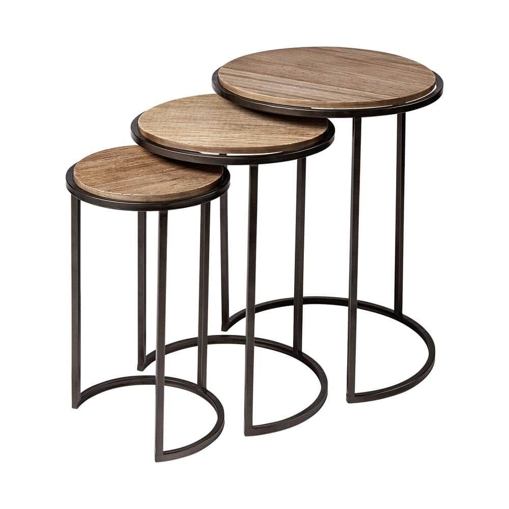 Mercana Glover Brown Solid Wood W/Black Metal Frame Nesting Accent ... throughout Why the Chakra Wood and Metal Tables are a Designer Favorite