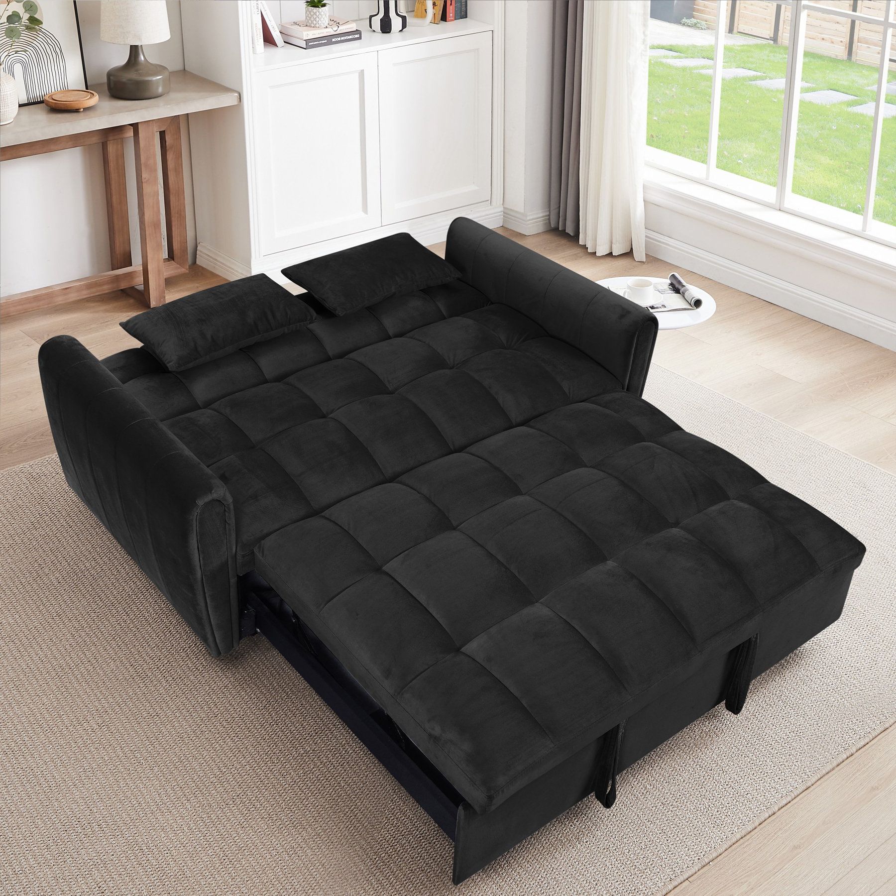 Mercer41 3-In-1 Foldable Large Size Sofa Bed, Modern Velvet Double Sofa, Sofa Bed With ... pertaining to Gewnee 65 "3-In-1 Foldable Large Size Sofa Bed, Black