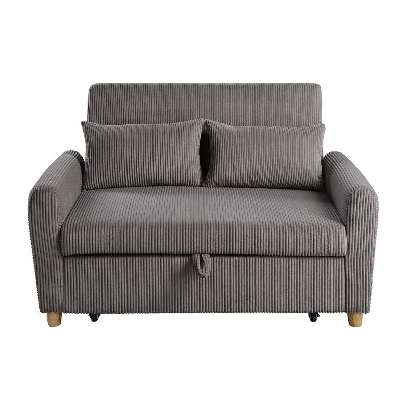 Mercer41 Justine 54" Brown Corduroy Convertible Sleeper Loveseat | Wayfair in Convertible Sleeper Loveseat In Polyester With Storage & Elegant Arms, Brown