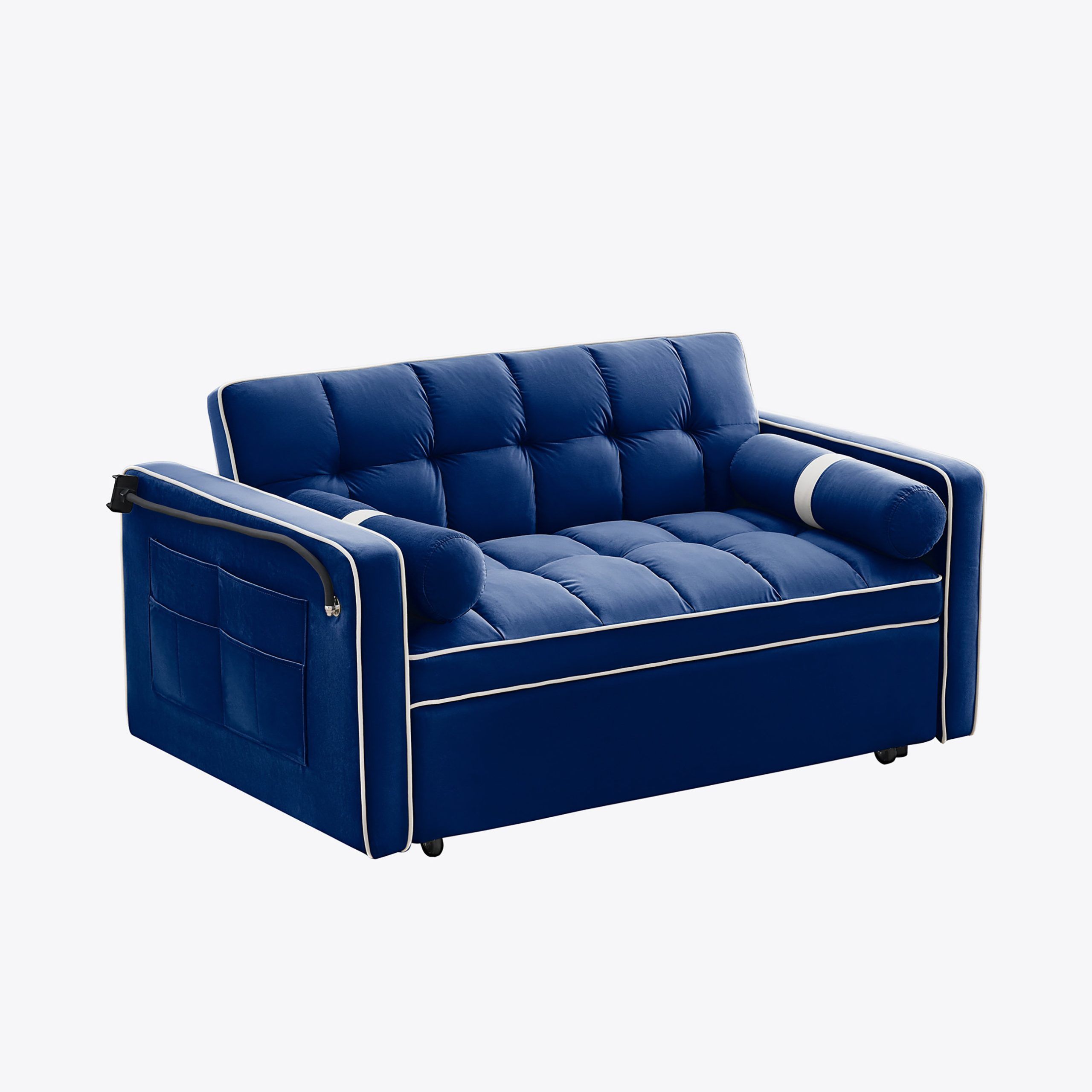 Mercer41 Sleeper Sofa Couch W/Pull Out Bed, 55" Modern Velvet ... throughout Modern Velvet Sleeper Sofa With Padded Track Arms & Durable Pull-Out Bed, Black
