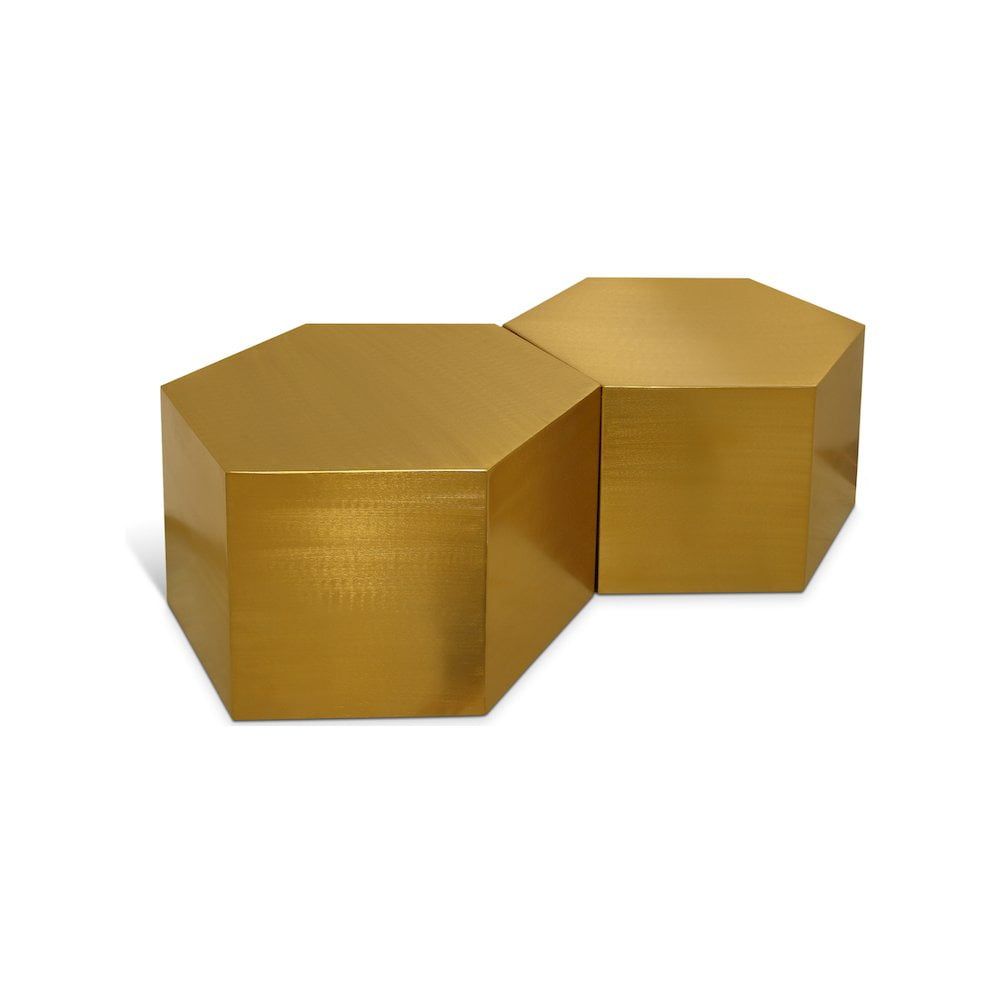 Meridian Furniture Hexagon Brushed Gold 2 Piece Modular Coffee Table ... pertaining to Hexagon Coffee Table, Brushed Gold, 2 Piece