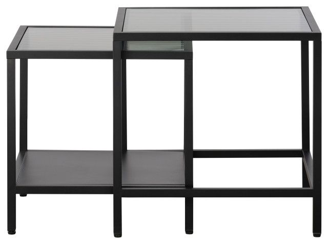 Metal And Fluted Glass Nesting Side Tables, Black - Industrial - Coffee ... throughout Metal And Fluted Glass Nesting Coffee Tables, Black