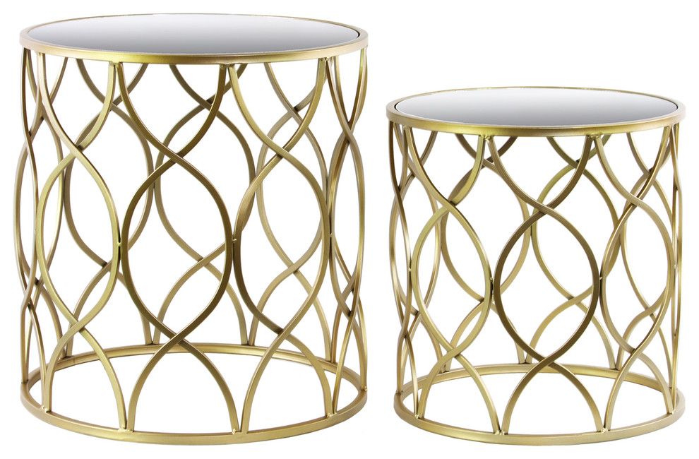 Metal Tables With Mirrored Tops, Champagne Finish, 2-Piece Set ... pertaining to Modern Living Room Essentials: Metal Tables That Work