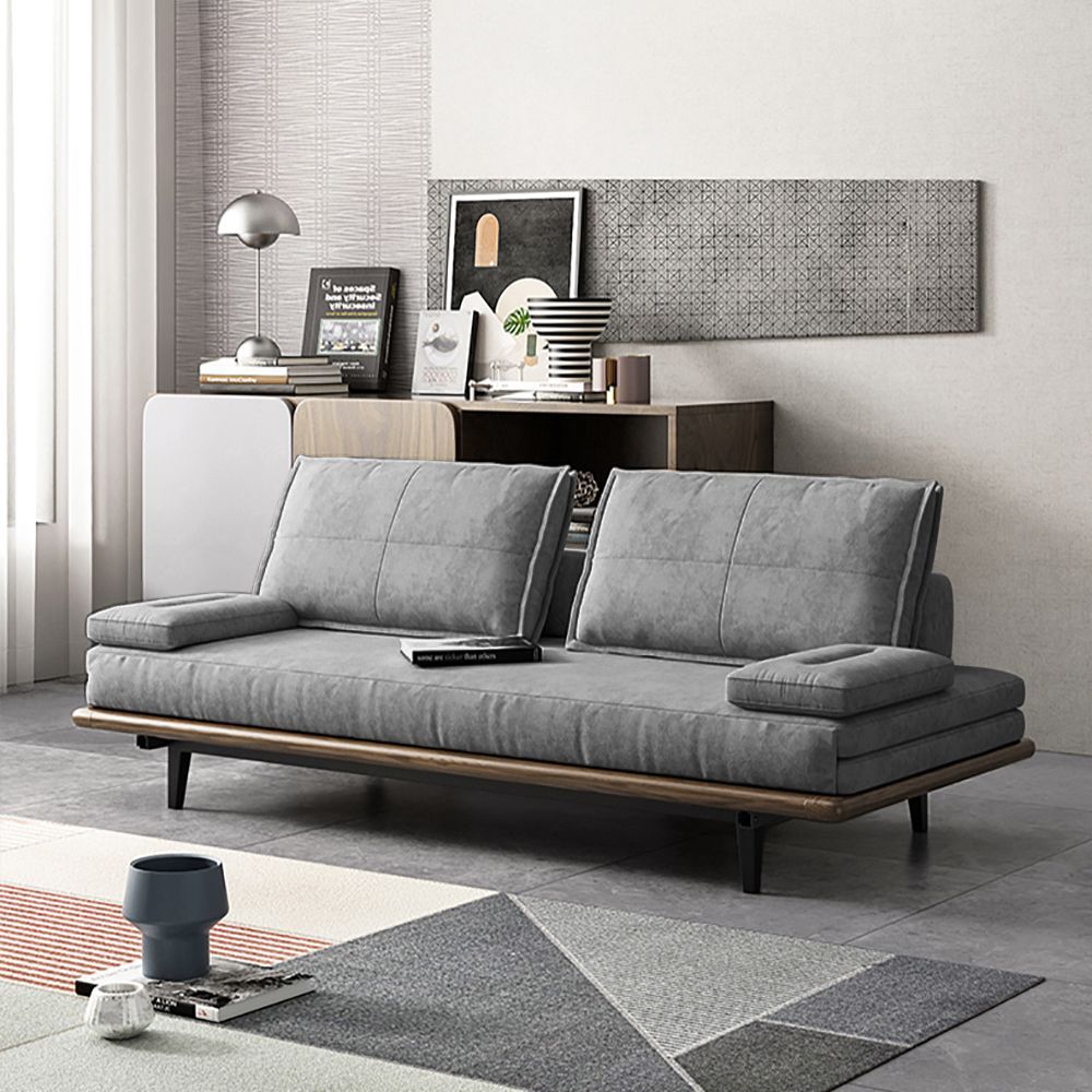 Mid Century Modern Pull Out Sofa Bed Grey Wood Convertible Sleeper Sofa ... inside Modern Convertible Sleeper Sofa Bed Cotton & Linen Upholstery With Storage, Deep Gray, 62.2"W X 32.3"D X 35"H