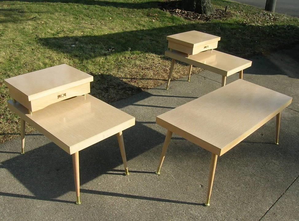 Mid Century Modern Retro Atomic Coffee & End Tables Set Blonde Formica ... pertaining to Why the Modrest Lusk Coffee and End Table Set Defines Modern Living