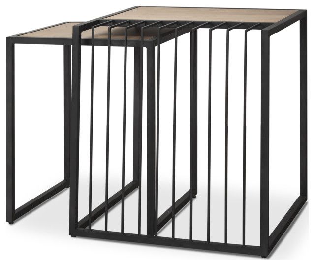 Miles Black Metal With Light Wood Nesting End/Side Table - Industrial ... intended for Beyond the Basics Understanding the Versatility of Miles Nesting Tables