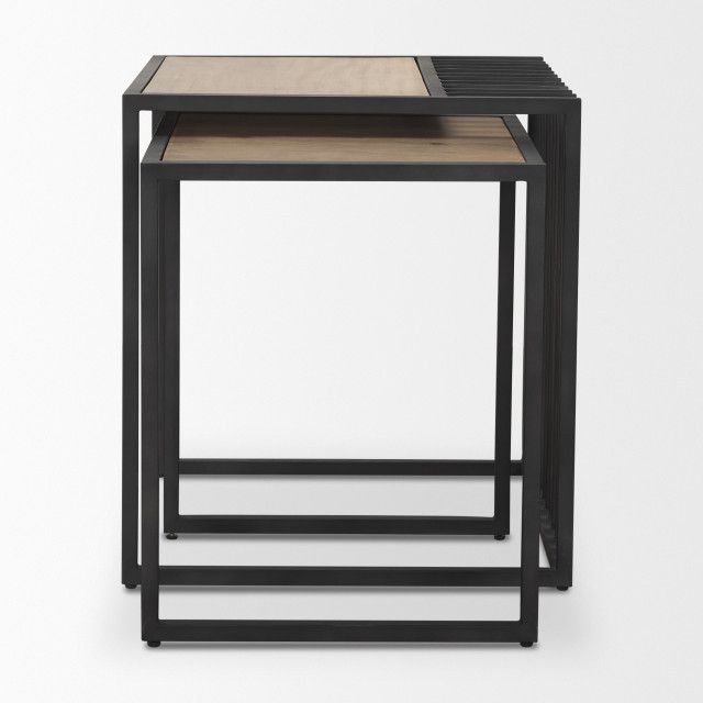 Miles Black Metal With Light Wood Nesting End/Side Table - Industrial ... with regard to Beyond the Basics Understanding the Versatility of Miles Nesting Tables