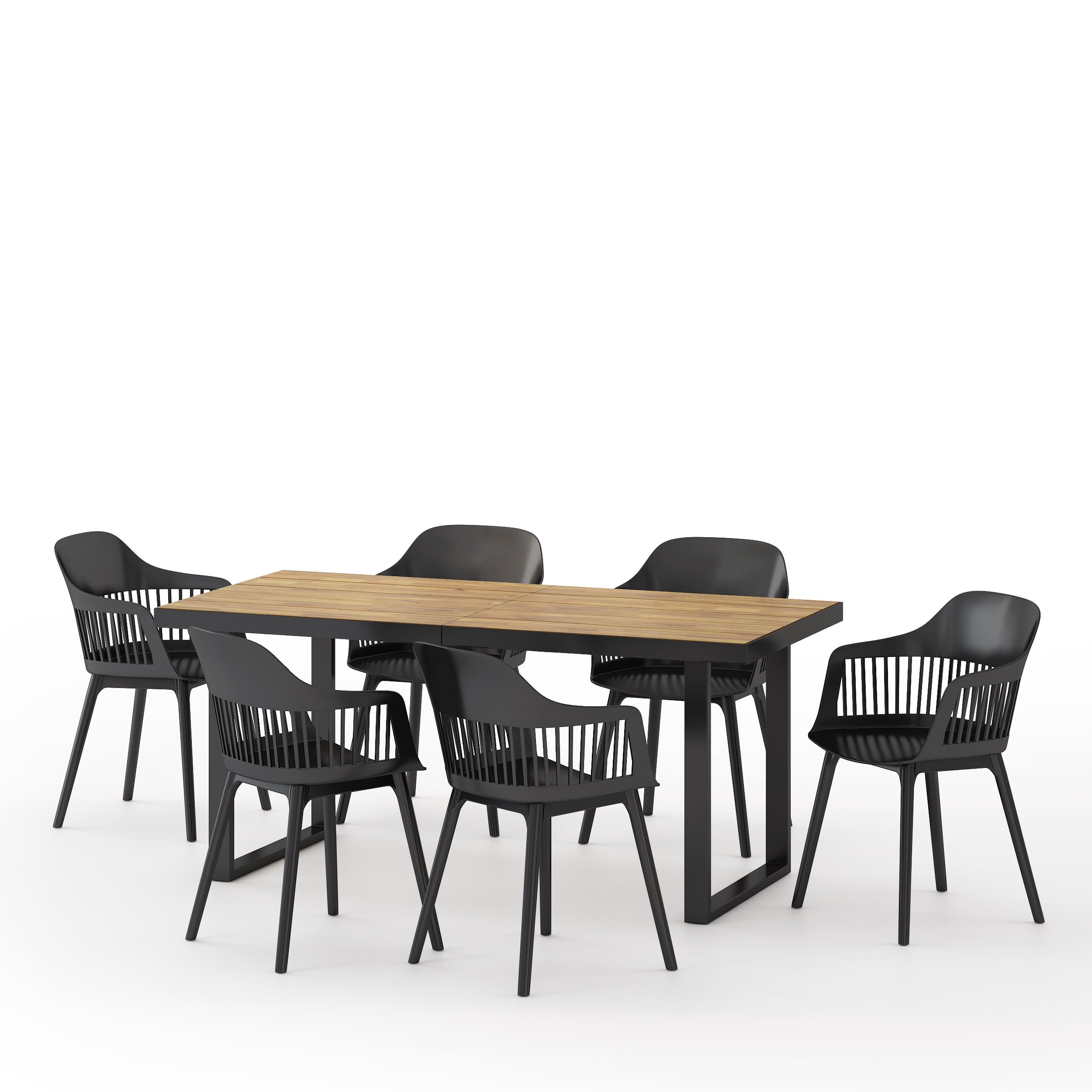 Miramar Wood And Resin Outdoor 7 Piece Dining Set, Black And Teak ... pertaining to Furman Outdoor Wood And Resin 7 Piece Dining Set, Black And Teak