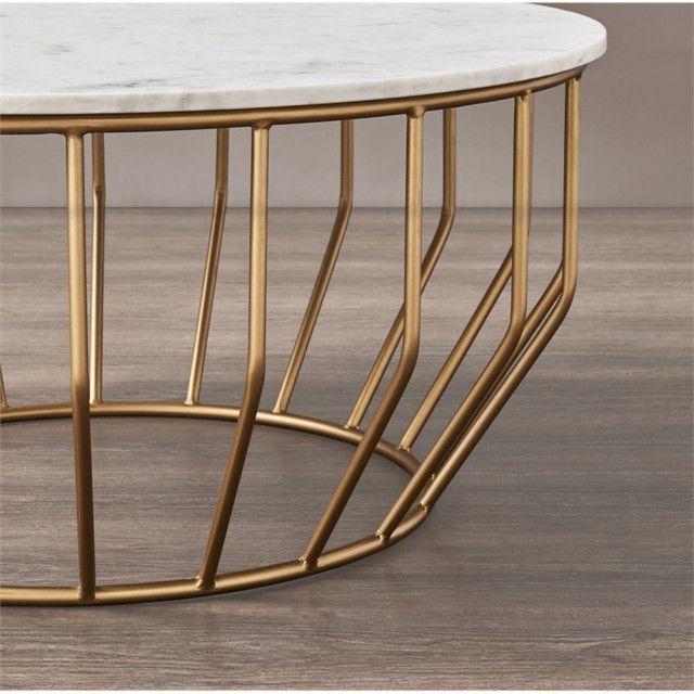 Mod-Arte Modern Iron Metal Coffee Table With Marble Top In White/Gold ... regarding Design Considerations for Petal Finished Iron Coffee Tables in Contemporary Spaces