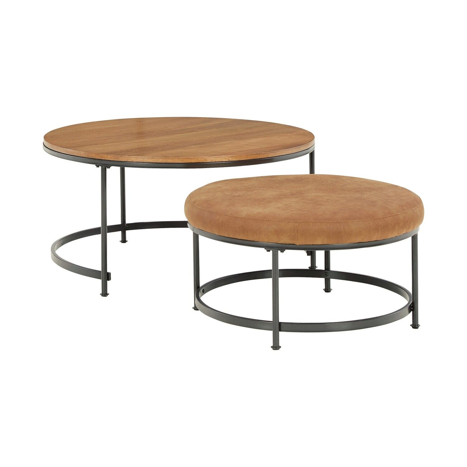 Modern 2 Piece Nesting Coffee Table And Ottoman Set, Mango Wood, Brown ... inside 2-Piece Nesting Coffee Table Set With Round Wood Tops And Iron Bases, Reclaimed Oak/Gunmetal