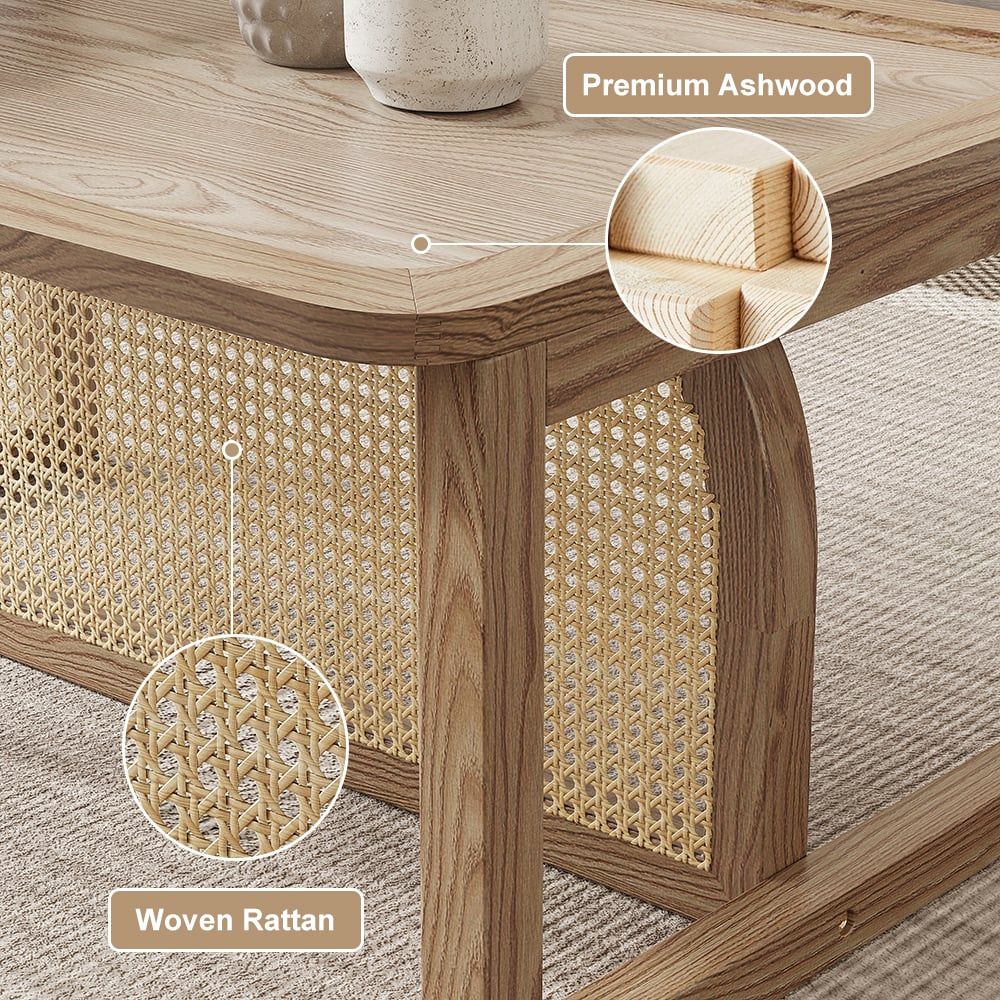 Modern 2 Piece Nesting Rattan Wood Coffee Table Set In Natural|Homary within Marlana 2-Piece Nesting Cocktail Table Set