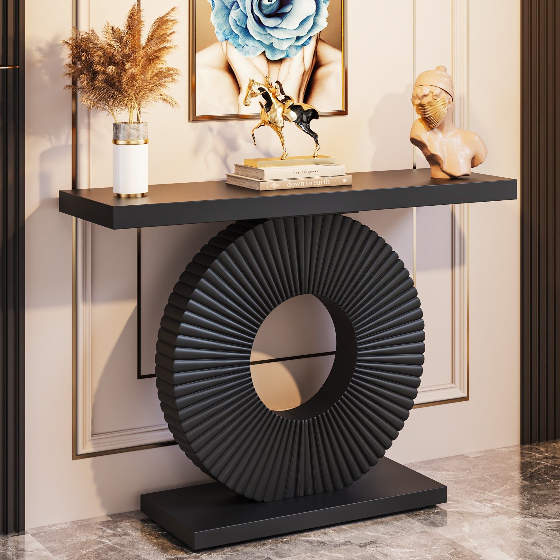 Modern Console Table 40 Wood Sofa Table With Geometric Base - Black ... with Creating Visual Balance Through Contemporary Table Design Principles