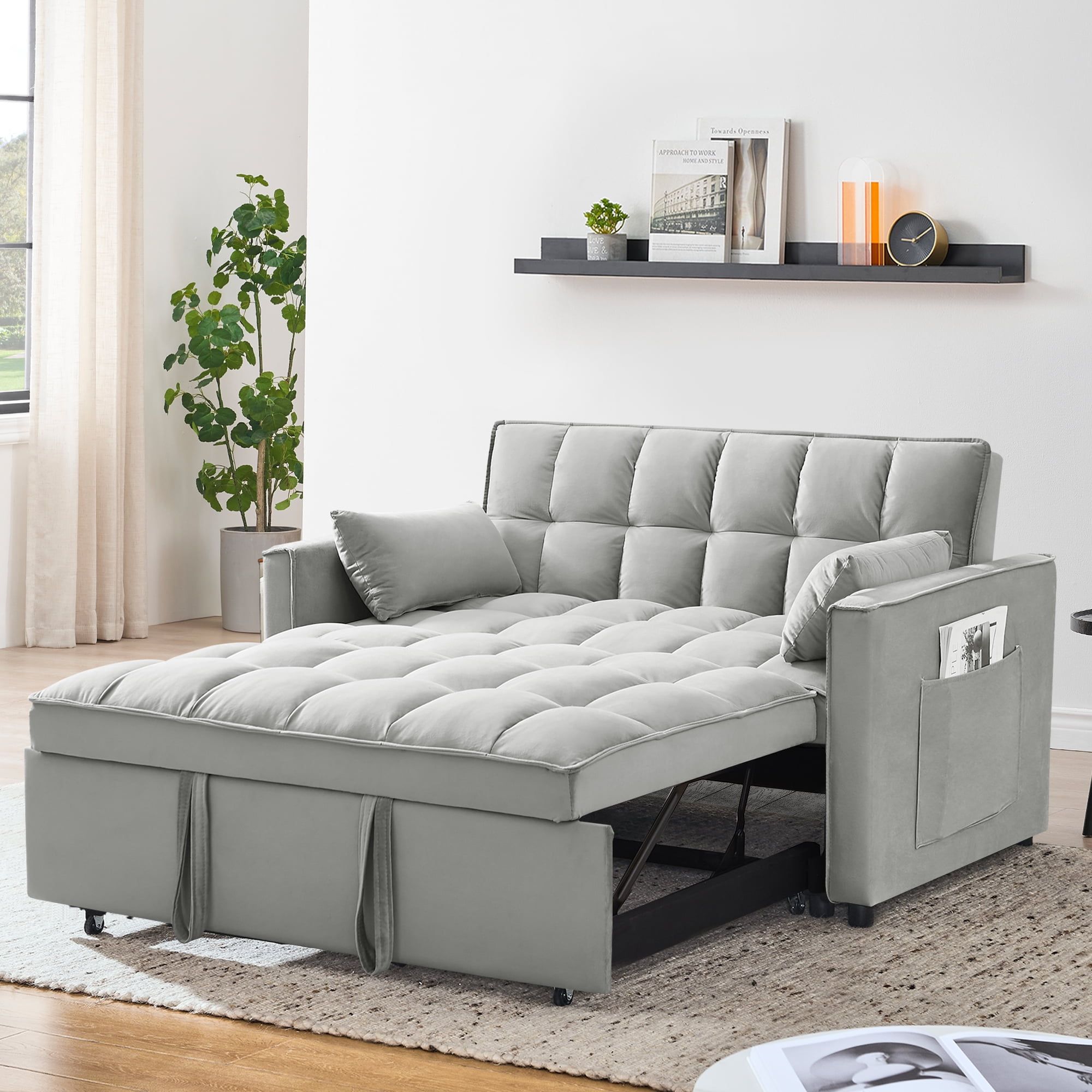 Modern Convertible Sofa Bed With Pull Out Bed,Velvet Convertible ... within Evelina Convertible Sleeper Sofa With Pillows, Gray