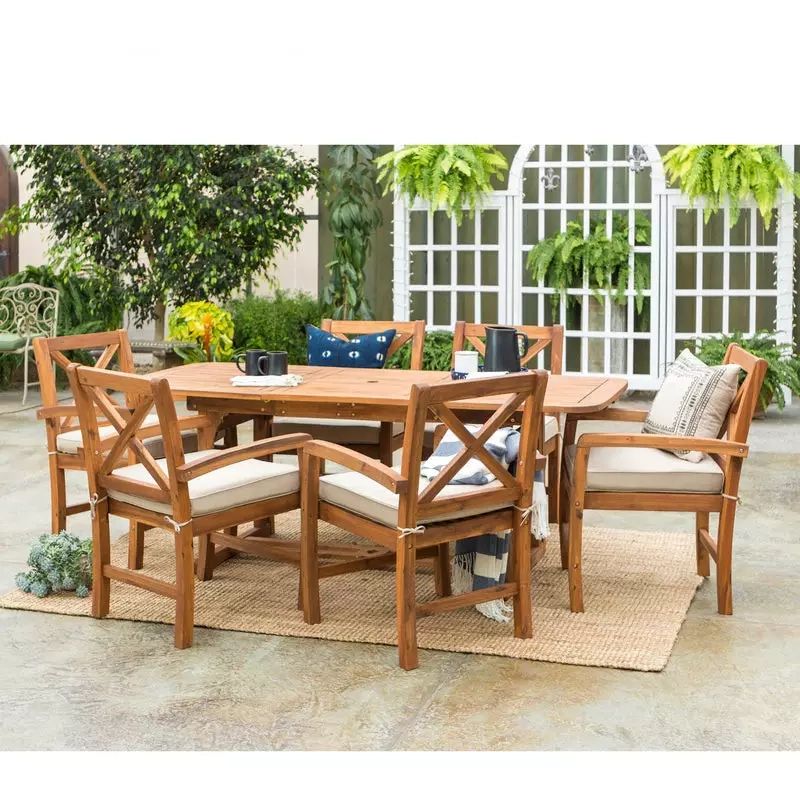 Modern Farmhouse Acacia Wood 7 Pieces Outdoor Dining Set - Vigshome throughout Why the Riviera 7 Piece Acacia Set is Perfect for Outdoor Gatherings