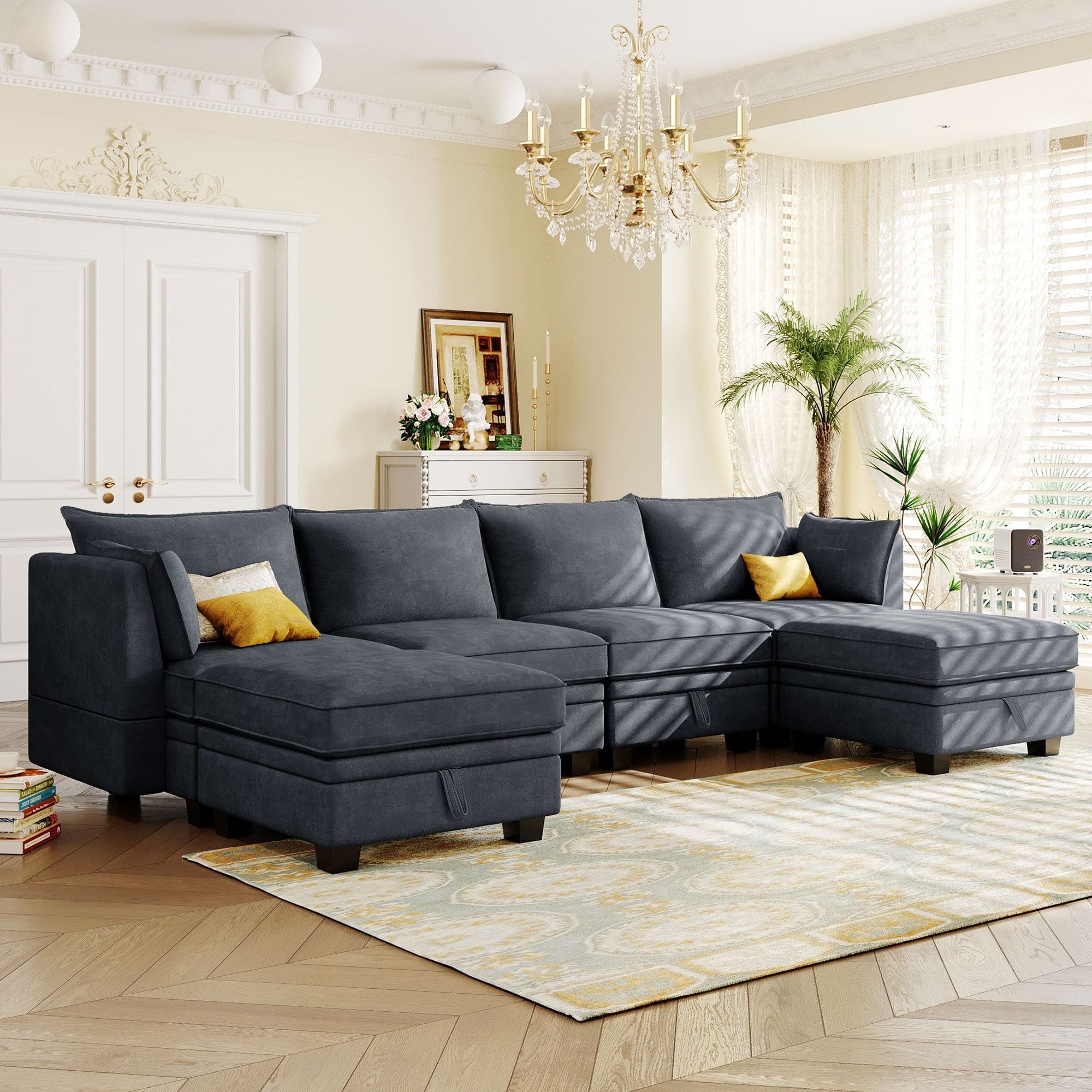 Modern Large U-Shape Modular Sectional Sofa, Convertible Sofa Bed With ... pertaining to Transform Your Living Room with the Gewnee U-Shape Sectional in Dark Grey