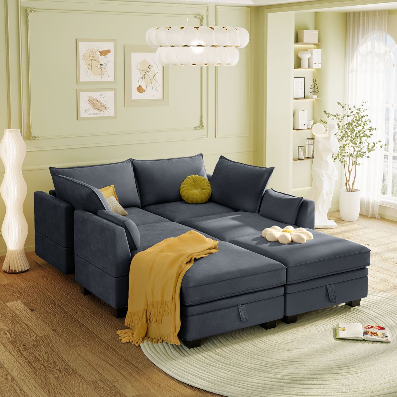 Modern Large U-Shape Modular Sectional Sofa,Convertible Sofa Bed With ... regarding Gewnee Modern Large U-Shape Modular Sectional Sofa, Dark Grey