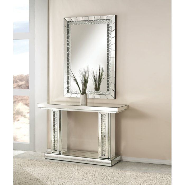 Modern Mirrored Console Table With Decorative Mirror | Foter within How to Style Your Glenview Glam Mirrored Console Table with Matte Silver Accents