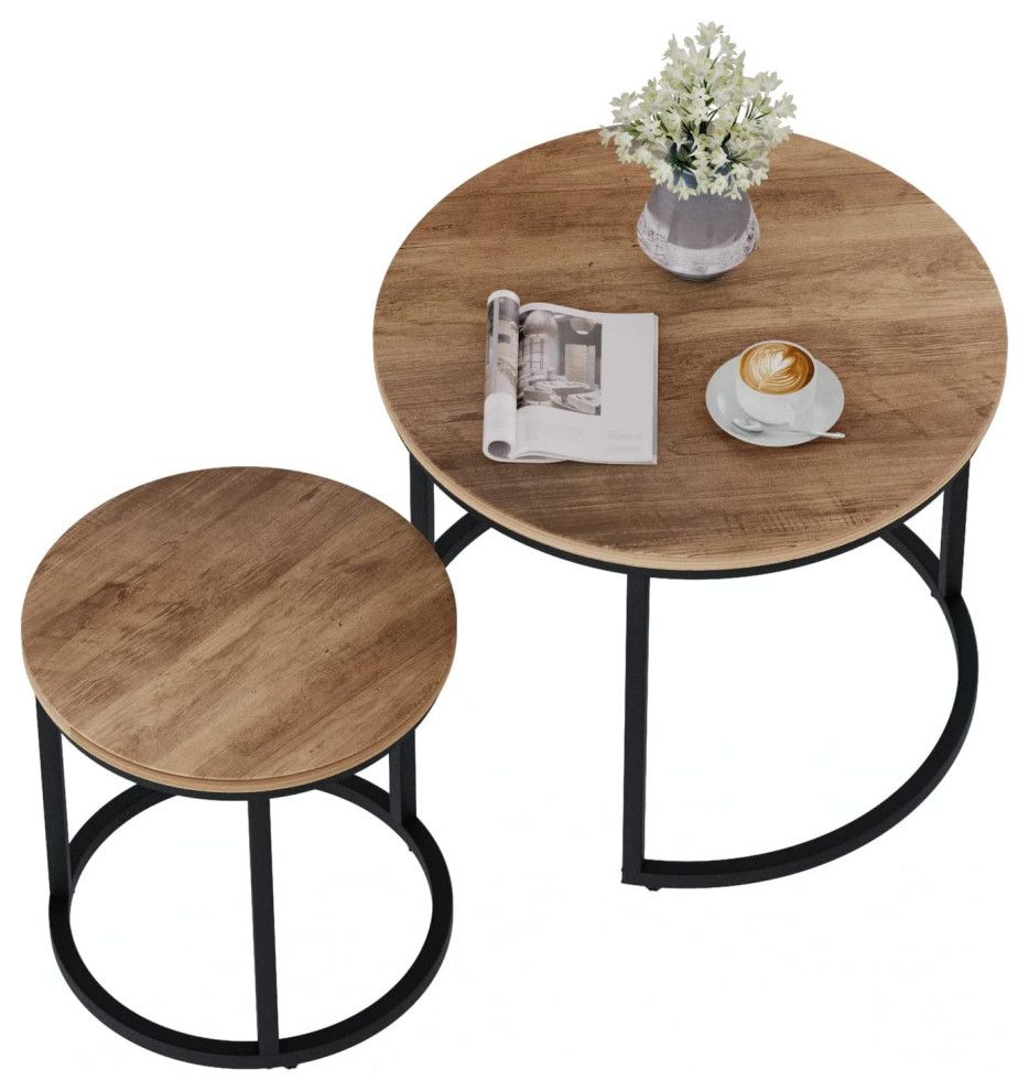 Modern Nesting Coffee Table With Adjustable Non-Slip Feet, Wooden ... with regard to Modern Nesting Coffee Table With Adjustable Non-Slip Feet, Wooden Pattern Round