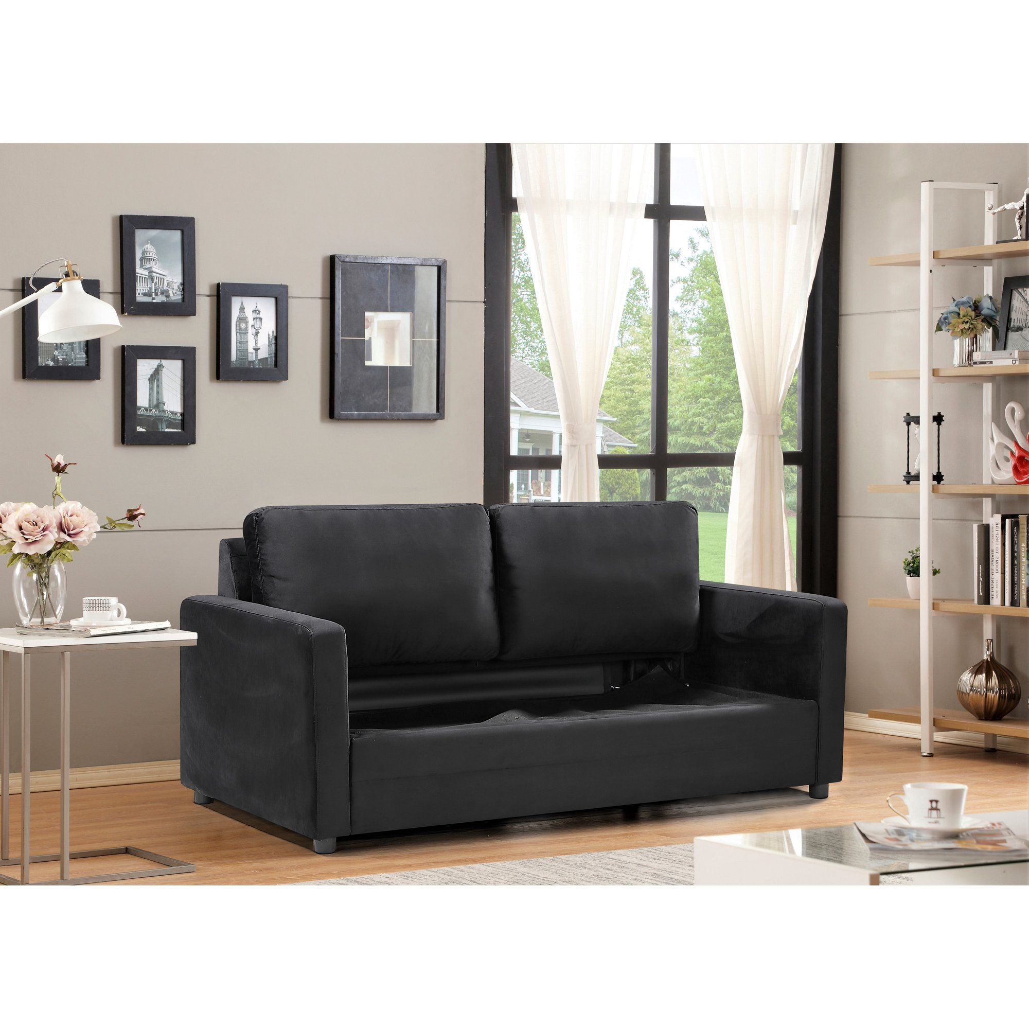 Modern Sleeper Sofa, Soft Velvet Upholstered Seat & Padded Track Arms ... with Maximizing Small Spaces with a Stylish Black Velvet Sleeper Sofa
