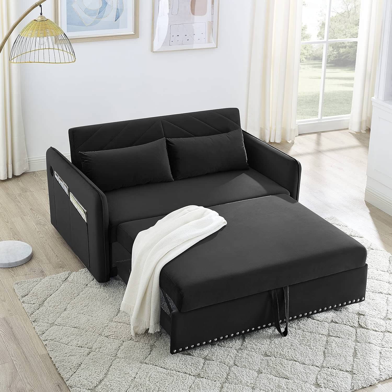 Modern Sleeper Sofa With Tufted Back, Usb Port & Convertible Design ... inside How Tufted Back Upholstery Enhances Sleep Comfort