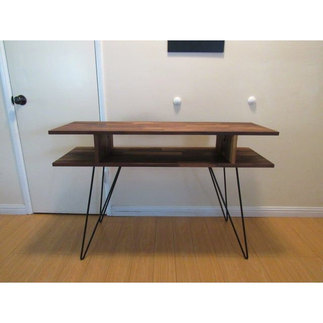 Modern Walnut Console Table | Chairish intended for Modern Walnut Console Table With Open Frame And Two Spacious Shelves