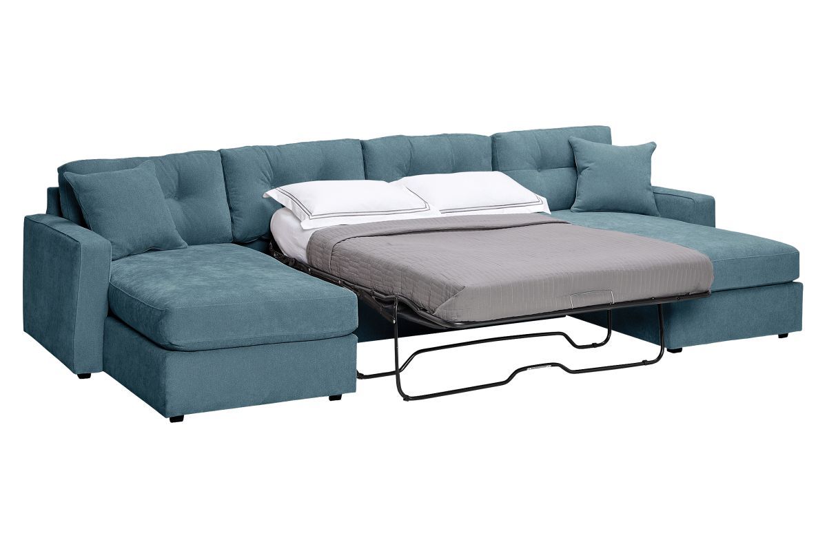 Modularone Sectional Teal 3-Piece With Sleeper + Dual Chaises inside Coaster Upholstered Contemporary Fabric Sleeper Sectional In Teal Blue