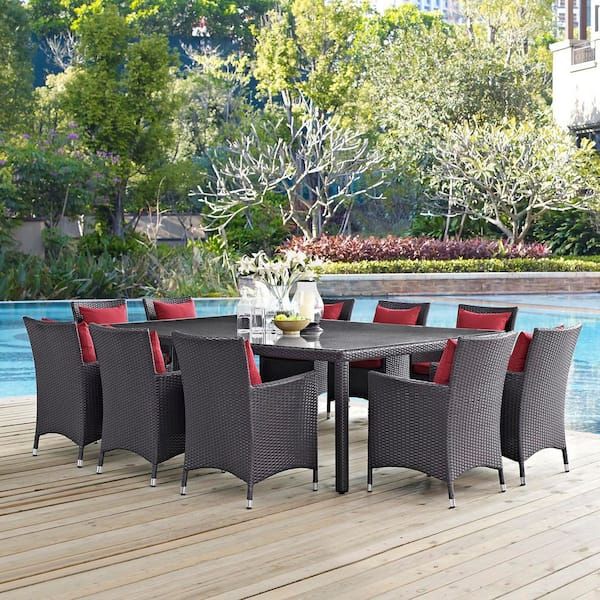 Modway Convene Collection In Espresso Red 11-Piece Aluminum Outdoor ... inside Designing outdoor dining spaces with natural wicker textures