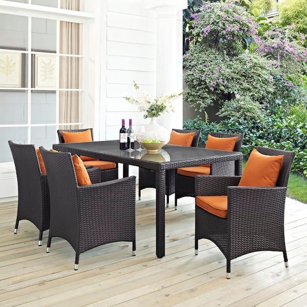 Modway Convene Espresso 7-Piece Wicker Rattan Patio Outdoor Dining Set ... regarding Designing outdoor dining spaces with natural wicker textures