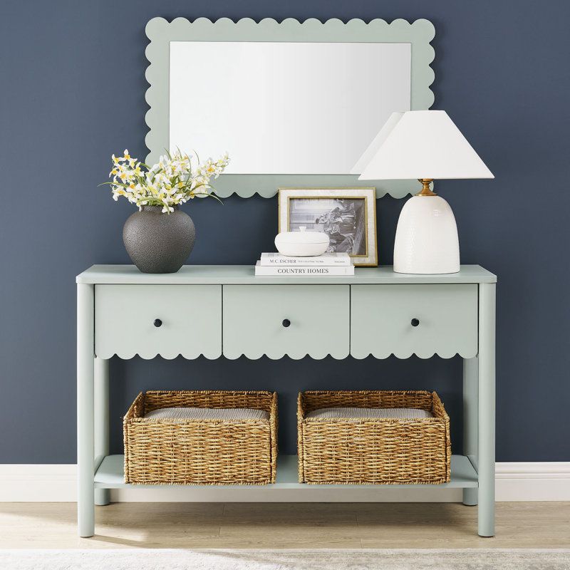 Modway Emmeline 3-Drawer Scalloped Console Table | Wayfair intended for Creating Visual Balance with Curved Edge Furniture Pieces