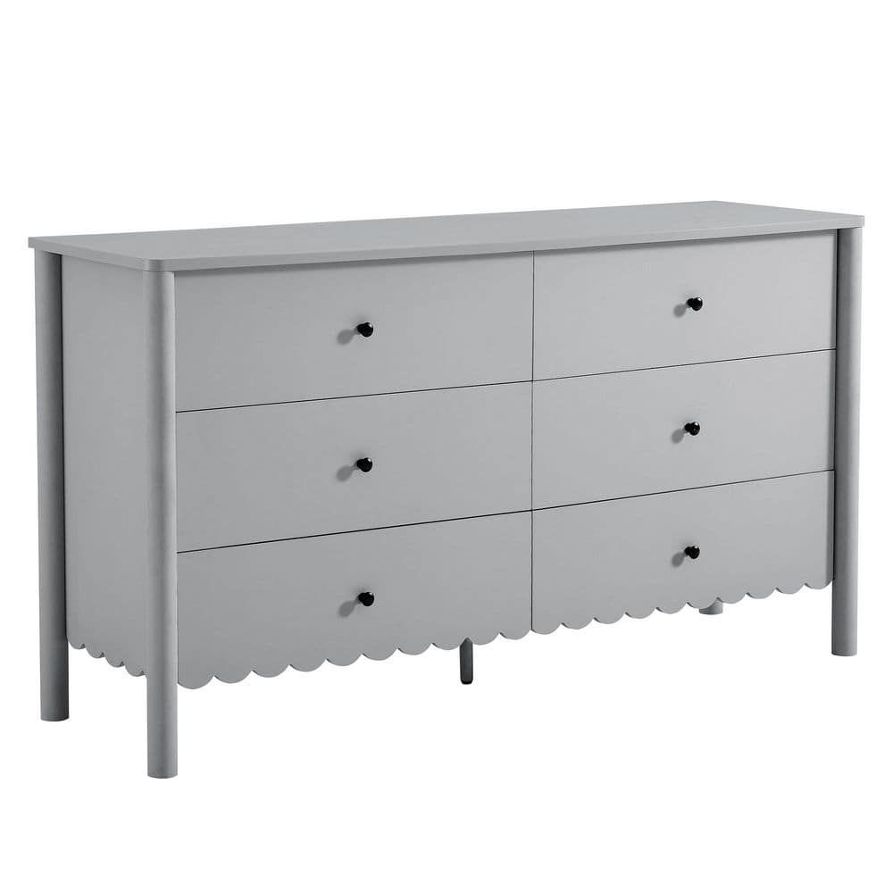 Modway Emmeline Scalloped 6-Drawer Dresser In Light Gray Eei-7157-Lgr ... with regard to Emmeline 3-Drawer Scalloped Console Table, Light Gray