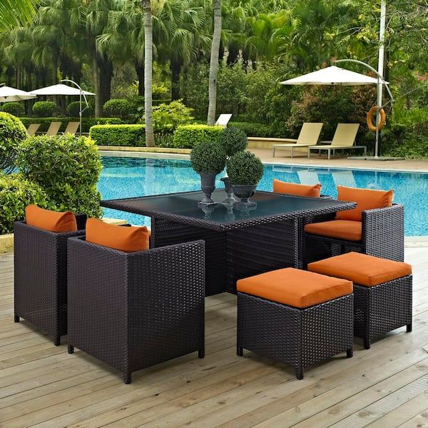 Modway Inverse Espresso Wicker Rattan 9-Piece Patio Outdoor Dining ... for Convene 11-Piece Outdoor Wicker Rattan Dining Set, Espresso Red