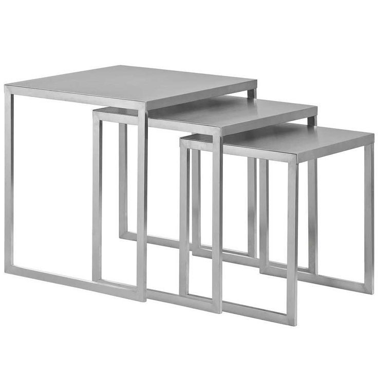 Modway Rail Stainless Steel Nesting Table - Silver | Coffee Table ... inside Elevate Your Home Decor with the Timeless Appeal of Silver Nimble Nesting Tables