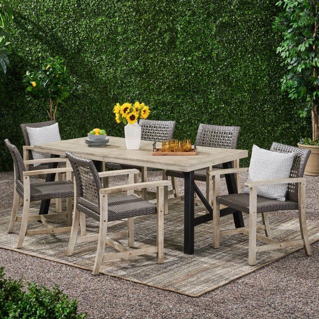 Monterey 6 Seater Outdoor Acacia Wood And Wicker Dining Set - Tropical ... for Maximizing space efficiency with Monterey 6 seater wicker and wood combinations
