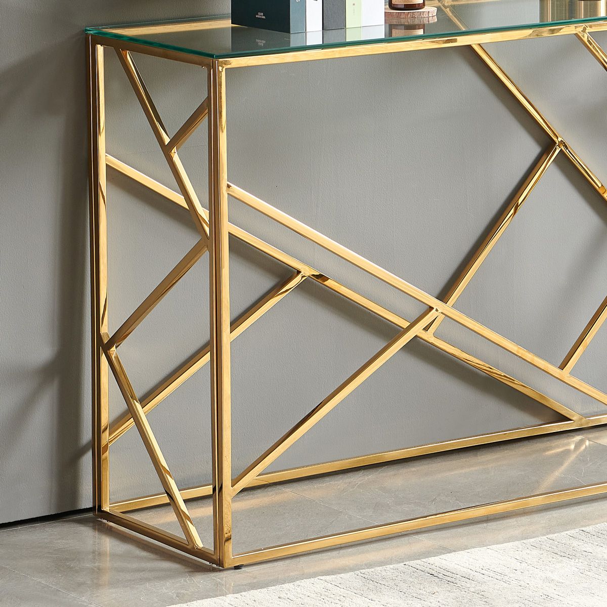Monza Luxe Glass Console Hall Table With Gold Stainless Steel Frame ... throughout Styling Your Space with a Chic Gold Frame Geometric Console Table