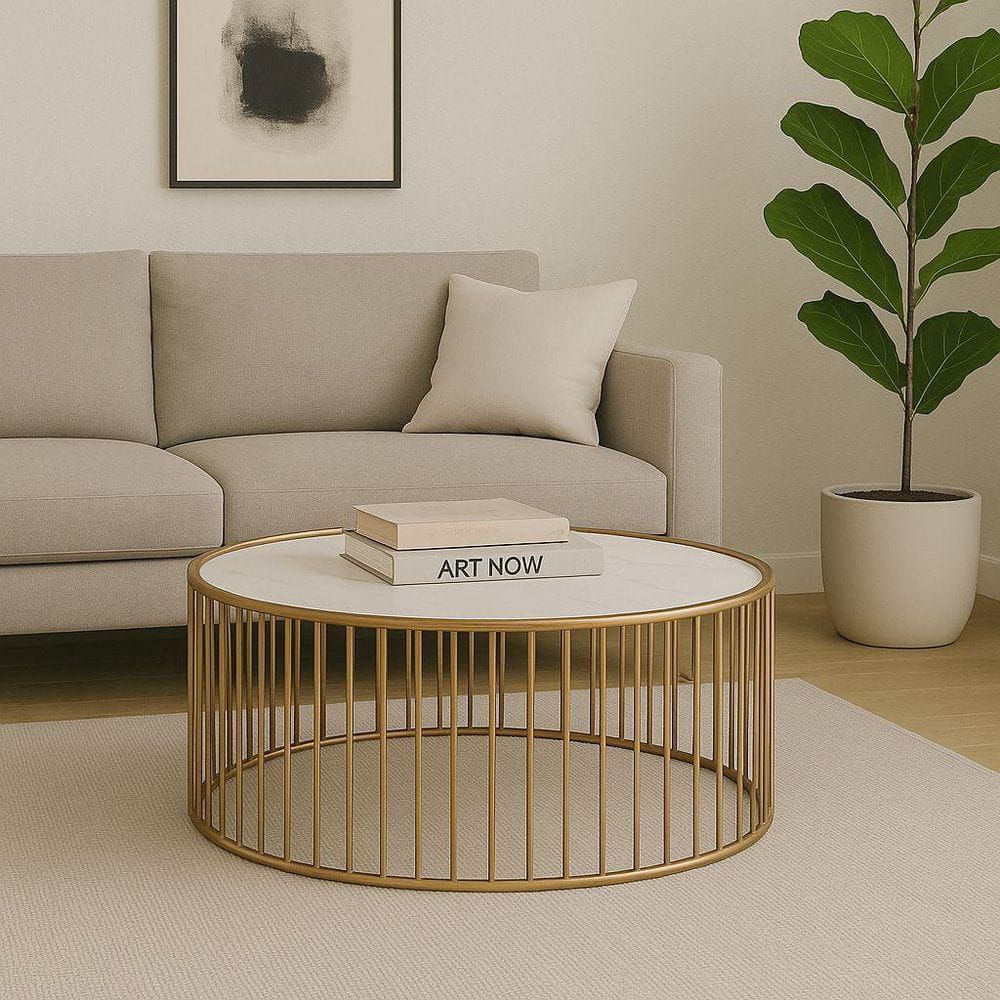 Mr Modrest Eleanor Modern 37 In. White Round Faux Marble Coffee Table ... inside Modrest Larimer Modern Round Coffee Table Set