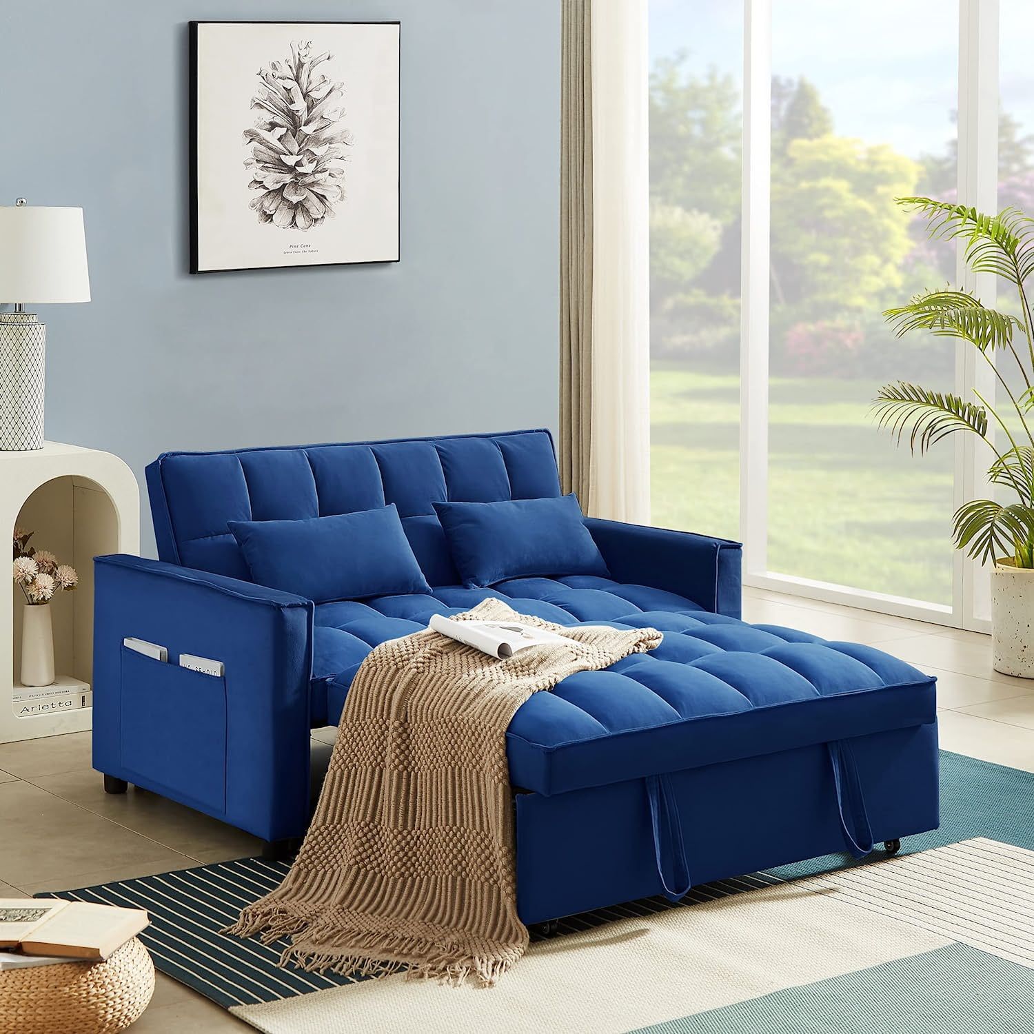 Muumblus 55" Pull Out Sofa Bed, Convertible Sleeper Loveseat With Pull ... throughout Convertible Sleeper Sofa, Espresso Microfiber, Navy/Chrome