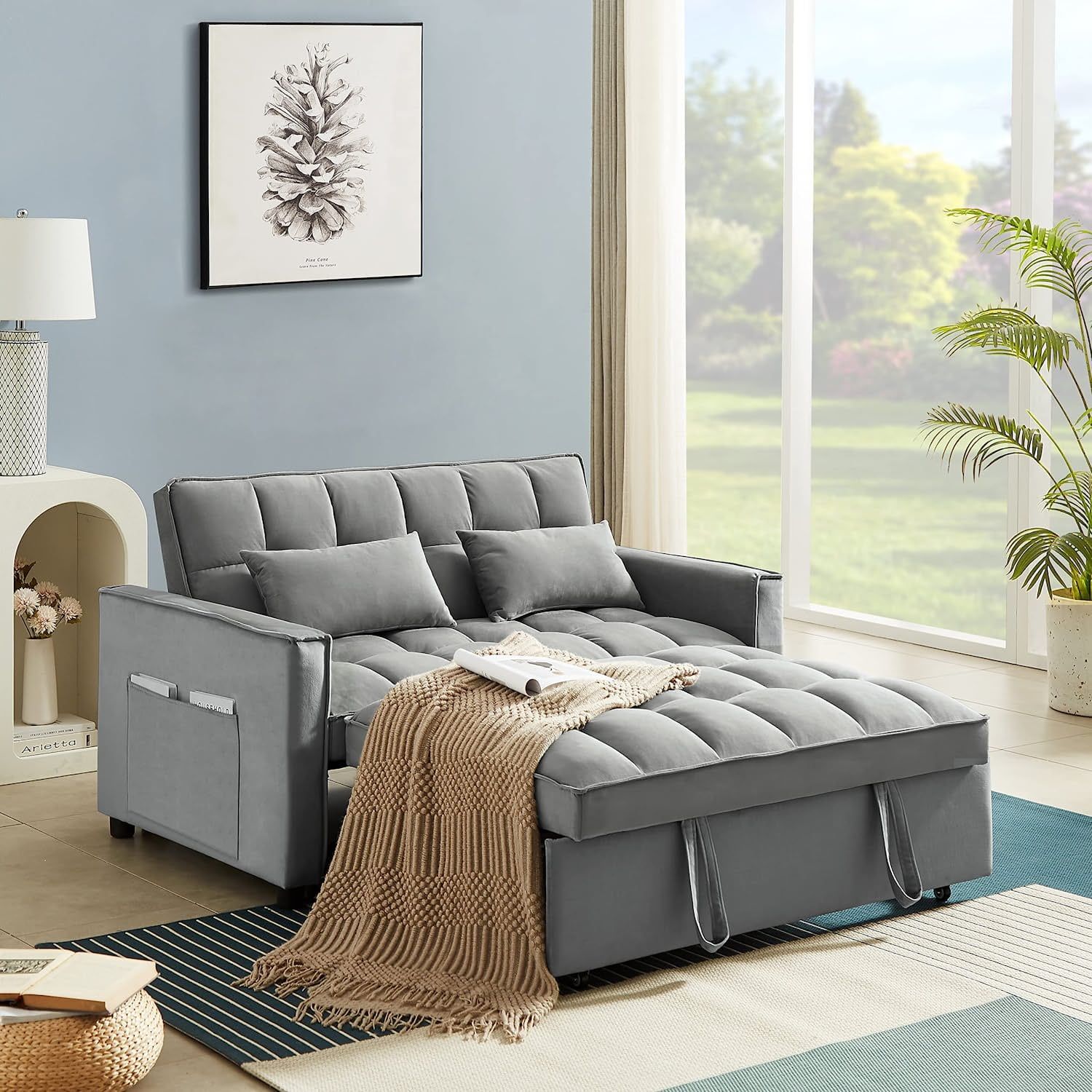 Muumblus 55" Pull Out Sofa Bed, Convertible Sleeper Loveseat With Pull ... with Versatile Pull-Out Sofa Bed, Soft Ottoman Sleeper Sofas, Dark Grey, Pu