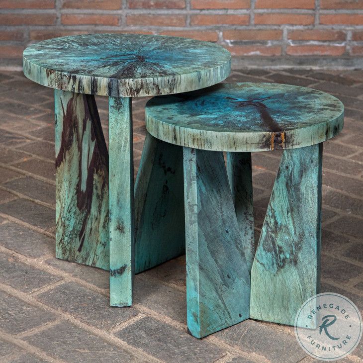 Nadette Blue Green Stain Nesting Table Set Of 2 From Uttermost ... inside The Story Behind Uttermost&amp;#039;s Nadette Blue Collection and Its Timeless Appeal