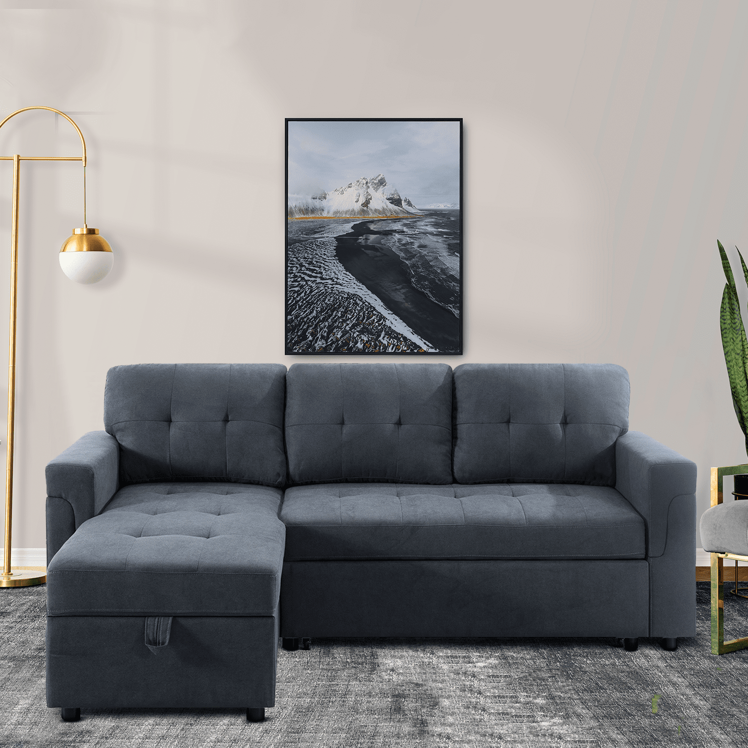 Naomi Home Convertible L-Shaped Sectional Sofa Sleeper With Storage ... with regard to Pemberly Row Velvet Reversible Sleeper Sectional With Storage In Dark Gray